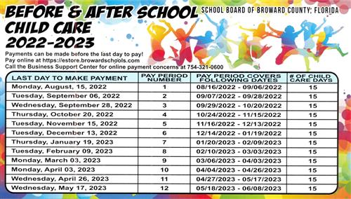 Before and Aftercare payment schedule